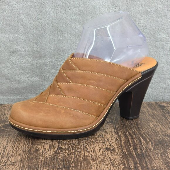 Sofft Criss Cross Woven Mules Heels 7.5 M Tan Leather Slip On Boho 90s Classic - Picture 1 of 13